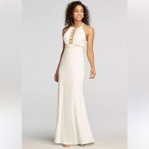 Elegant White and Gold Halter Dress